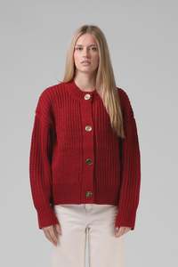 Womens: RPM Chunky Cardigan - Red Plum