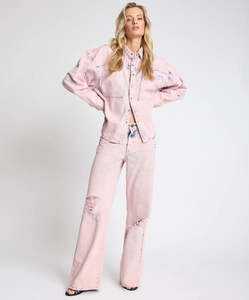 One Teaspoon: ONE TEASPOON Low Riders Low Waist Wide Leg Denim Jeans - Pink Haze