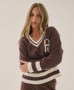 Araminta James: ARAMINTA JAMES AJ V Neck Knit Sweater - Chicory Coffee