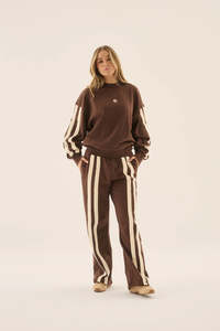 Araminta James: ARAMINTA JAMES AJ Logo Stripe Track Pant - Chicory Coffee