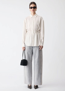 ESMAEE Parity Drawstring Shirt - White / Black Stripe