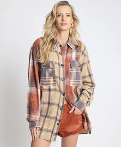 ONE TEASPOON Essential Patchwork Flannel Shirt - Natural Check