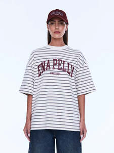 ENA PELLY Maeve Relaxed Tee - Burgundy Stripe