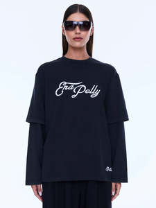 Ena Pelly: ENA PELLY Mock Layer Long Sleeve Tee - Vintage Black / EP Studios