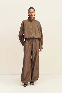 Shona Joy: SHONA JOY Malika Nylon Parachute Drawstring Pant - Bronze