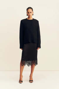 Shona Joy: SHONA JOY Eniko Lace Split Midi Skirt - Black