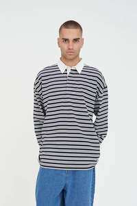 HUFFER Stripe Grand Rugby - Navy / Chalk