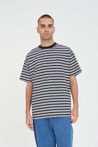 HUFFER Stripe Block Tee - Chalk / Navy