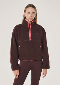 P E Nation: P.E NATION Verde Sherpa Quarter Zip - Mahogany / Diva Pink