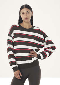 P E Nation: P.E NATION Retreat Stripe Sweater - Dark Olive Stripe
