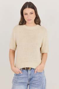BY ROSA Loveable Oat Tape Yarn Knit Tee - Oat