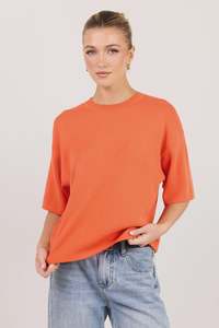 STORIES BE TOLD Intrepid Blood Orange Relaxed Knit Tee - Blood Orange