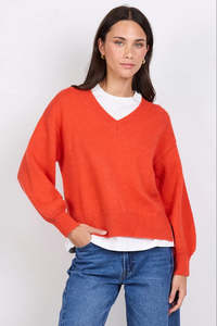 IVY + JACK Harvest Blood Orange V Neck Knit Jumper - Blood Orange