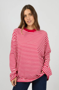 ALL ABOUT EVE Paloma L/S Stripe Tee - Ruby