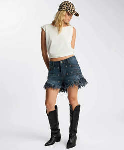 ONE TEASPOON Outlaws Low Waist Mid Length Denim Shorts - Grunge Goddess Indigo
