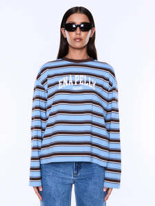 ENA PELLY Maria Boxy Long Sleeve - Blue/ Brown Stripe