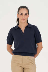 HUFFER Classic S/S Knit Polo - Navy