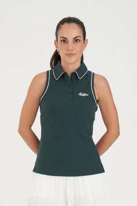 HUFFER Ivy Sleeveless Polo - Golf Green