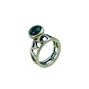 Ring: Pounamu Green Lichen Silver Ring | Redmānuka | nz jewellery