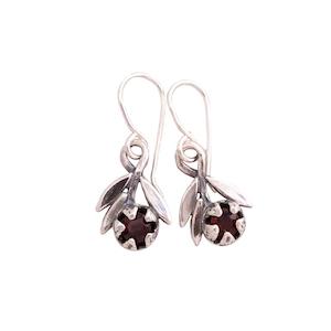 Jewellery Nz Earrings Redmanuka 1: RedMānuka Sprig with Garnet Silver Earrings | nz jewellery | Redmānuka