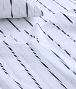 Linen Homewares: Cape Stripe Sheet Set  Bluestone King