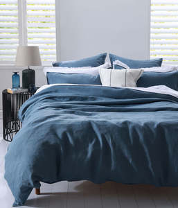 Linen Homewares: Laundered Linen Duvet Set Ocean King