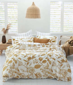 Linen Homewares: Botanical Ochre Duvet Set King