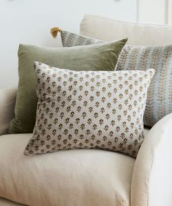 Cushions: Flower Handblock Velvet Cushion,50x35cm