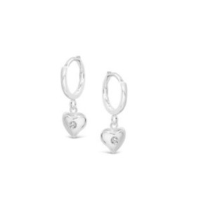 Stones & Silver Stirling Silver Heart CZ Huggie 12mm