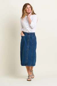 Brakeburn: Brakeburn Button Front Denim Midi Skirt