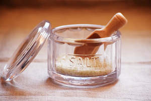 Herbs Spices: Salt Pot with Wooden Scoop