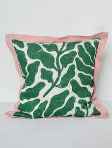 Cushions: Leave Cushion Cover, Green/Pink