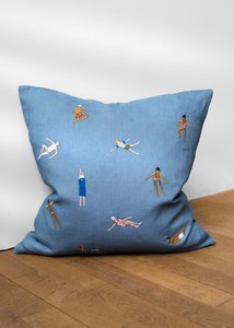Back In Stock: Swimmers Embroidered Cushion Cover, Blue