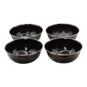 Black Enamel Camping Bowls – Set of 4