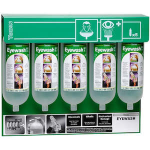 Emergency Showers And Eyewashes: Tobin Wall Stand Inc. 5 x 1L Eyewash Bottles