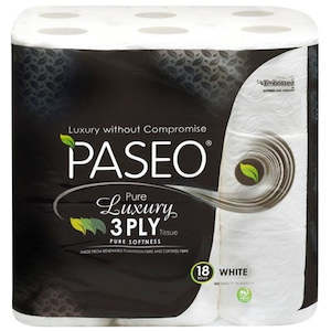 Covid 19 Collections: Paseo Pure Luxury Toilet Tissue 3 Ply 180 Sheets, Pack of 18