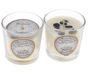 Candles 1: CRYSTAL SAND CANDLE - Grounding Hematite Sandalwood Scented Votive