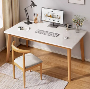 Computer Desk: Computer Desk with Solid Wood Legs 120cm Modern Writing Table for Home Office