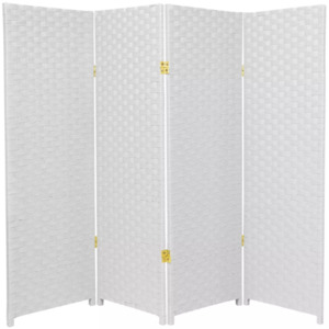 Elegant 4 Panel Wood Mesh Folding Room Divider White
