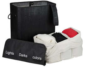100L Bamboo Laundry Basket – Dual Compartment Hamper with Lid & Removable Bag