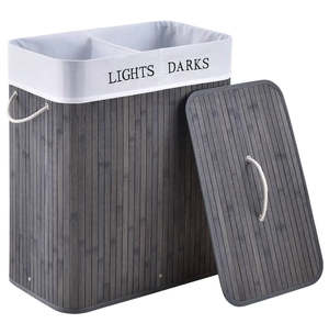 100L Bamboo Laundry Basket – Dual Compartment Hamper with Lid & Removable Bag