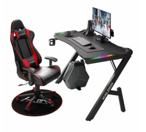 Computer Desk: GlowStation RGB Light Gaming Desk – Stylish LED Computer Desk with Headphone Holder