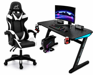 Computer Desk: Gaming Setup Combo – Z-Shaped LED Computer Desk & Gaming Chair Set