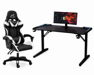Computer Desk: RELAXIO Complete RGB LED Gaming Desk & Chair Set