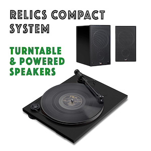 Hifi: RELICS COMPACT TURNTABLE & POWERED SPEAKERS SYSTEM *NEW* save $250