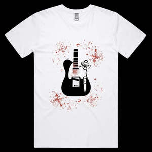 Relics Tees Totes: SAURIAN WHITE BLOOD SPATTER GUITAR SHIRT MEDIUM *NEW*