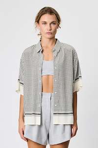 Silk: BLAKE BUTTON UP SHIRT - CHARCOAL HOUNDSTOOTH
