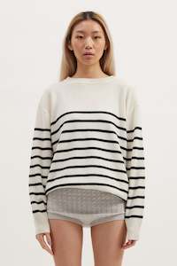 Knitwear: MILLER STRIPE KNIT - IVORY AND BLACK