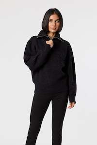 Knitwear: HARPER ZIP KNIT  - BLACK
