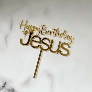 Cake Toppers: Happy Birthday Jesus | Cake Topper | Elegant Mirrored Acrylic Design